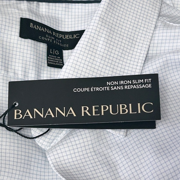 Banana Republic Long Sleeve Dress Shirt Non Iron Slim Fit Windowpane 100% Cotton - Picture 10 of 13